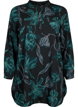Zizzifashion FLASH - Floral tunic with long sleeves, Black Scarab Flower, Packshot image number 0