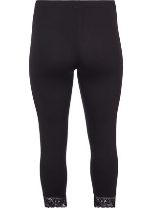 Basic 3/4 leggings with lace trim - Black - Sz. 42-60 - Zizzifashion