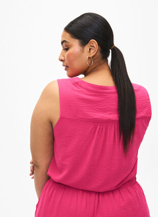 Zizzifashion Sleeveless top with wrinkle details, Pink Peacock, Model image number 1