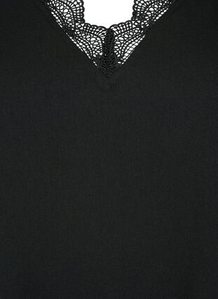 Zizzifashion V-neck blouse with lace trim, Black, Packshot image number 2
