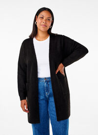 Long knitwear cardigan with pockets, Black, Model