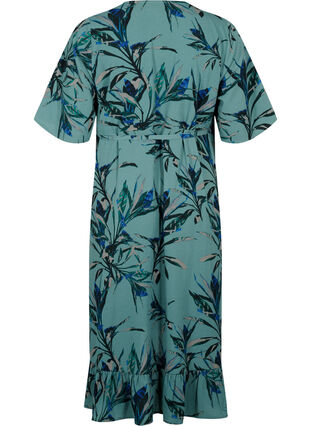 Zizzifashion Printed wrap dress with short sleeves , Sea Pine Leaf AOP, Packshot image number 1