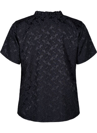 Zizzifashion Short-sleeved jacquard blouse with ties, Black, Packshot image number 1