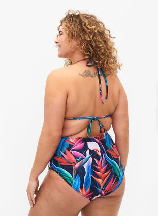 Zizzifashion Bikini bottom with print and high waist, Bright Leaf, Model image number 1
