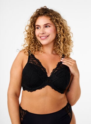 Zizzifashion Padded lace bra with underwire, Black, Model image number 0