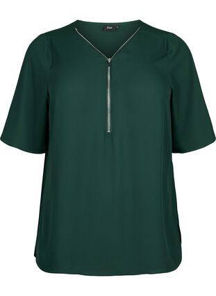 Zizzifashion V-neck blouse with zipper, Scarab, Packshot image number 0