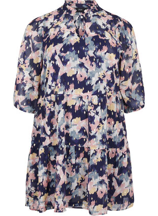 Zizzifashion Tunic with floral print and lurex, Night Sky AOP Flower, Packshot image number 0