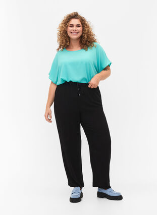 Zizzifashion Blouse with short sleeves and a round neckline, Turquoise, Model image number 2
