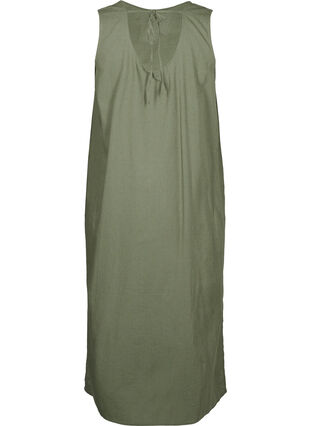 Zizzifashion Sleeveless cotton blend dress with linen, Deep Lichen Green, Packshot image number 1