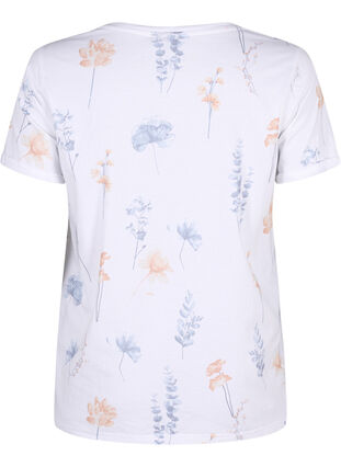 Zizzifashion Organic cotton T-shirt with floral print, White W. Blue flower, Packshot image number 1