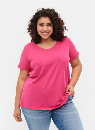Zizzifashion Basic plain cotton t-shirt, Beetroot Purple, Model image number 0