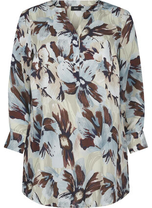 Zizzifashion Long-sleeved tunic with print, Grey Flower AOP, Packshot image number 0