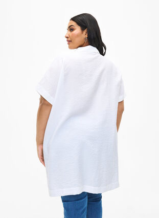 Zizzifashion Long viscose shirt with short sleeves, Bright White, Model image number 1