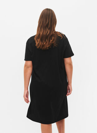 Zizzifashion Short-sleeved nightgown in organic cotton (GOTS), Black W. Life , Model image number 1