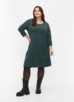 Zizzifashion Dress with 3/4 sleeves and striped pattern, Scarab Melange, Model image number 2