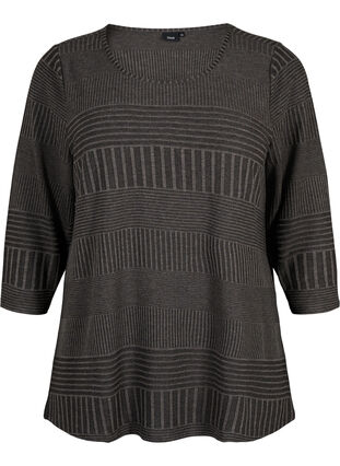 Zizzifashion Blouse with 3/4 sleeves and striped pattern, Dark Grey Melange, Packshot image number 0