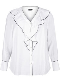 Long-sleeved viscose shirt blouse with ruffle