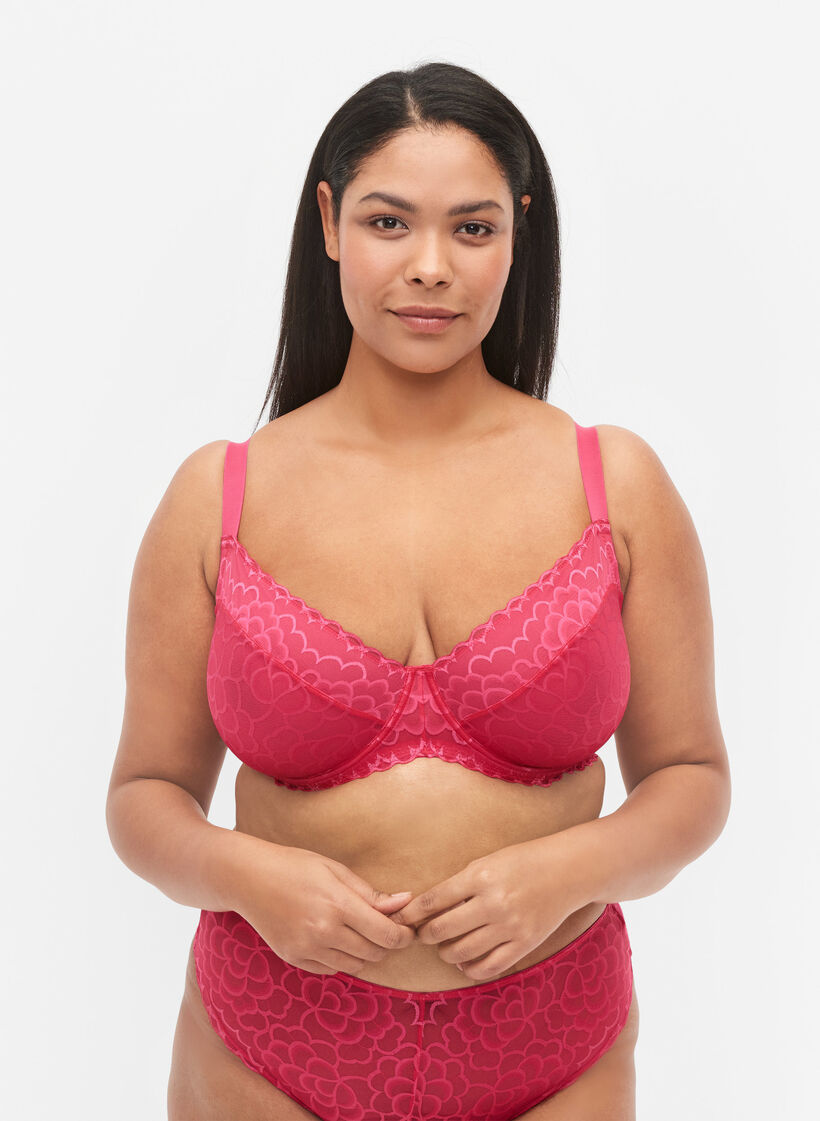 Bra with underwire and lace - Pink - Sz. 85E-115H - Zizzifashion