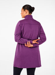 Short sweatshirt dress with a high neck and adjustable waist, Deep Purple, Model