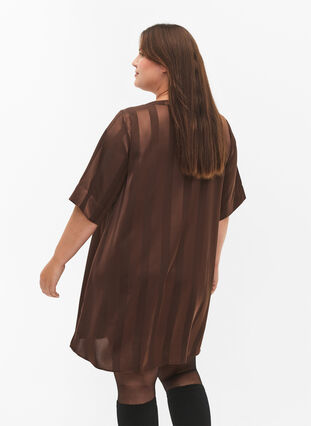 Zizzifashion A-line dress with stripes and 1/2 sleeves, Chestnut, Model image number 1
