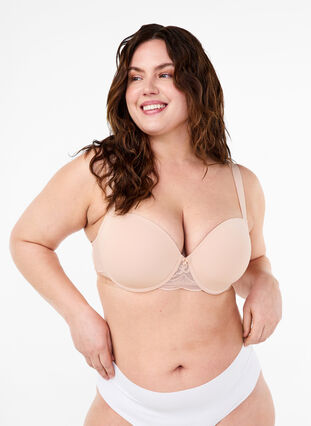 Moulded bra with mesh, Nude, Model image number 2