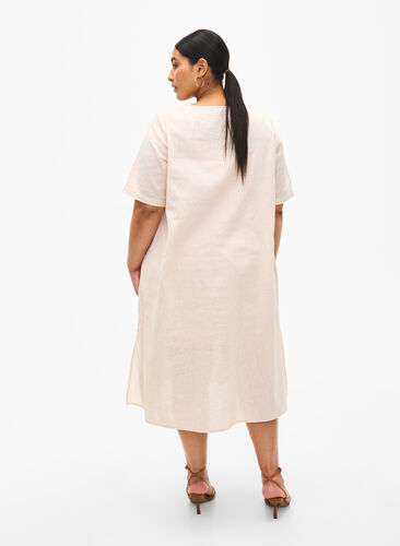 Zizzifashion Cotton blend kaftan dress with linen, Sandshell, Model image number 1
