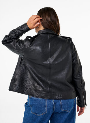 Zizzifashion Leather biker jacket with pockets, Black, Model image number 1