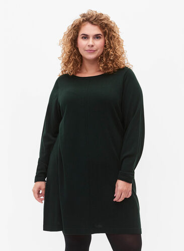 Zizzifashion Knitted dress in cotton-viscose blend, Scarab Mel., Model image number 0