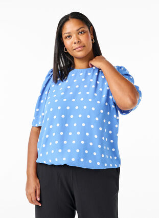 Zizzifashion Dotted blouse with short sleeves, River S. White Dot, Model image number 0