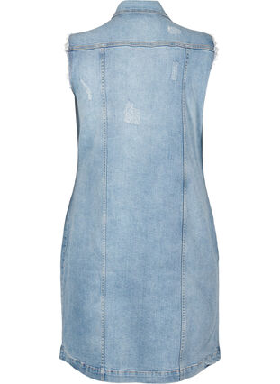 Zizzifashion Sleeveless denim dress with raw edge details, Light Blue Denim, Packshot image number 1