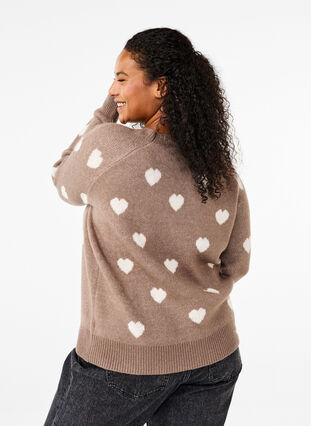 Zizzifashion Knitted jumper with hearts, Walnut Mel. Comb, Model image number 1