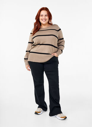 Zizzifashion Knitted viscose blouse with stripes, Desert Taupe Comb, Model image number 2