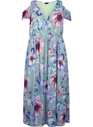 Zizzifashion Floral maxi dress with shoulder detail, Chinois Green AOP, Packshot image number 0