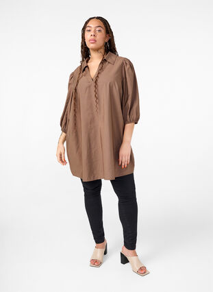 Zizzifashion Viscose tunic with V-neck and collar, Chocolate Chip, Model image number 2