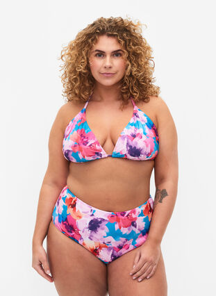 Zizzifashion Bikini bottom with print and high waist, Pink Flower, Model image number 0