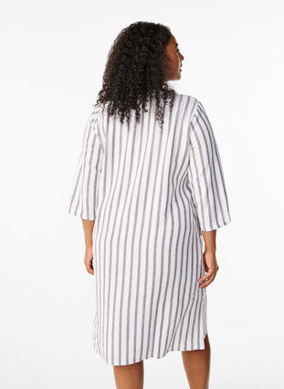 Zizzifashion Striped tunic dress in linen-viscose mix, White Stripe, Model image number 1