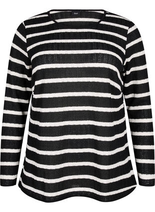 Zizzifashion Blouse with stripes and long sleeves, Black Sand Stripe, Packshot image number 0