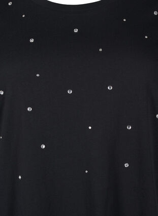 Zizzifashion Cotton T-shirt with rhinestones, Black, Packshot image number 2