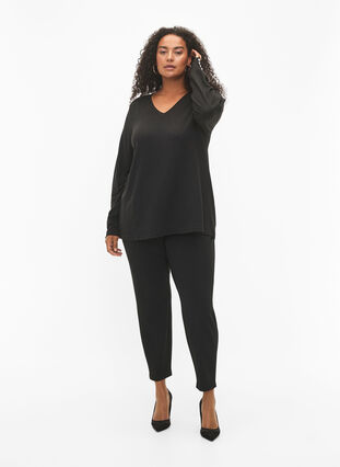 Zizzifashion Long-sleeved blouse with wide cuff and buttons, Black, Model image number 2