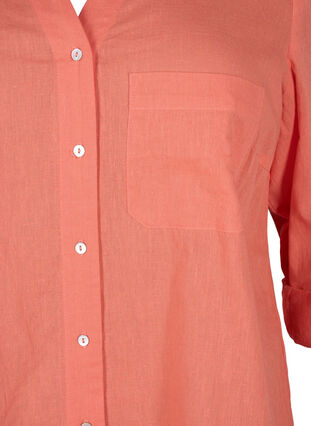 Zizzifashion Shirt blouse with button closure in cotton-linen blend, Living Coral, Packshot image number 2