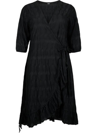 Zizzifashion FLASH - Wrap Dress with 3/4 Sleeves, Black, Packshot image number 0