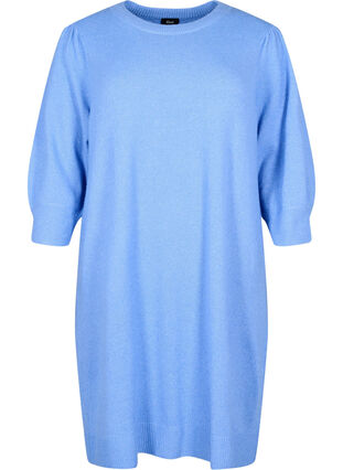 Zizzifashion Knitted dress with 3/4 puff sleeves, Blue B. /White Mel., Packshot image number 0