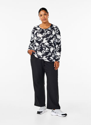 Zizzifashion Floral blouse with long sleeves, Night Sky Flower AOP, Model image number 2