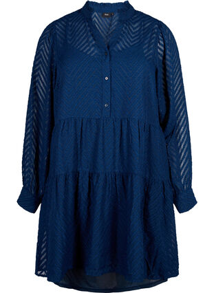 Zizzifashion Textured short dress with a ruffle collar, Navy Blazer, Packshot image number 0