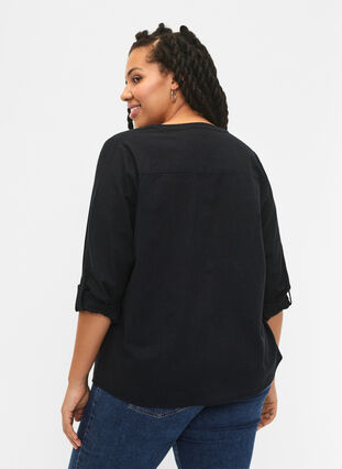 Zizzifashion Shirt blouse in cotton with a v-neck, Black, Model image number 1
