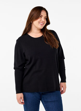 Zizzifashion FLASH - Knitted blouse with a round neck, Black, Model image number 0