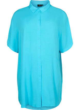 Zizzifashion Long shirt in viscose, Blue Atoll, Packshot image number 0