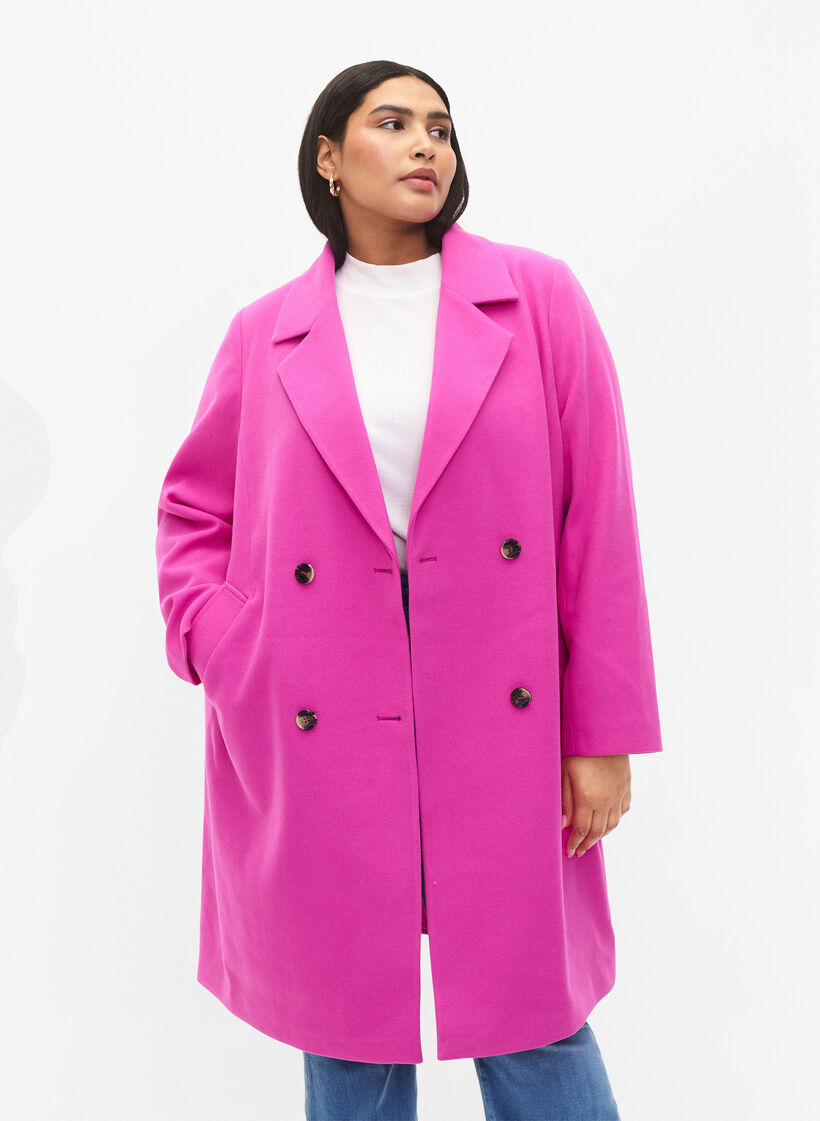 Coat with Zizzifashion Pink - Sz. 42-60 double-breasted closure - - button