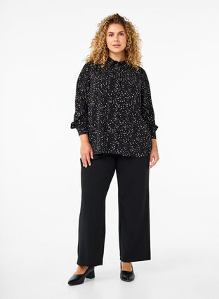 Zizzifashion Dotted shirt with collar, Black w. Dot AOP, Model image number 2