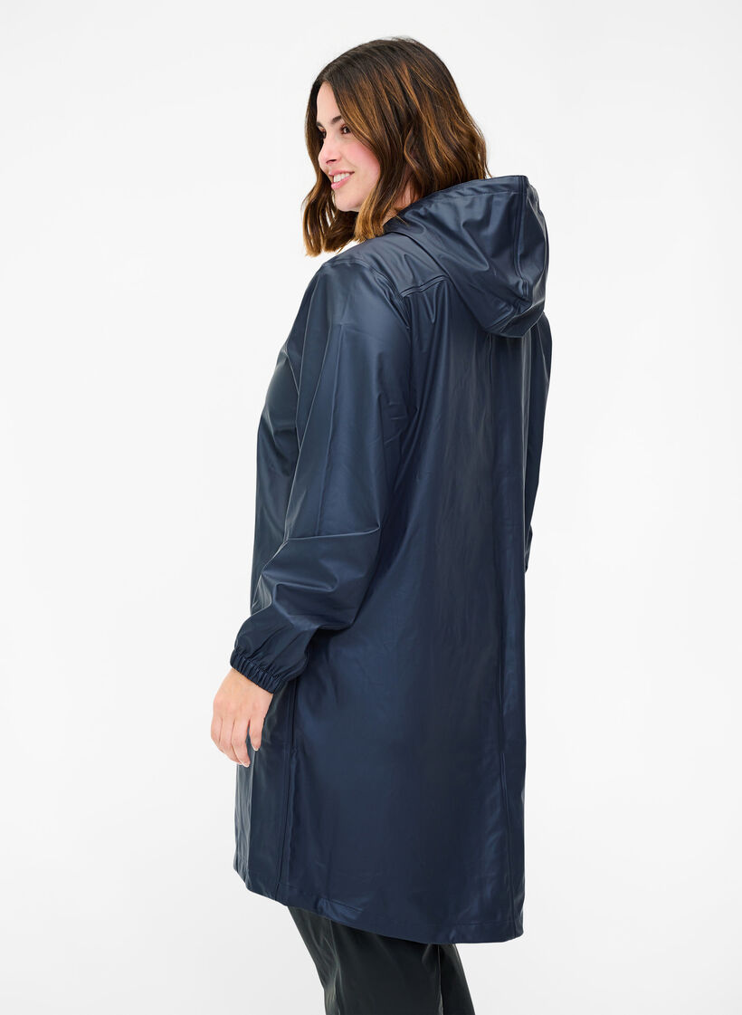 Rain jacket with hood and 42-60 - Blue - button Sz. Zizzifashion - fastening
